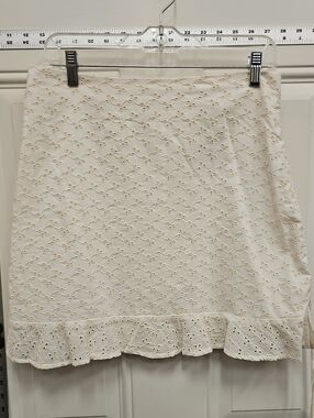 Women's Cream Eyelet Mini Skirt with Ruffle Hem